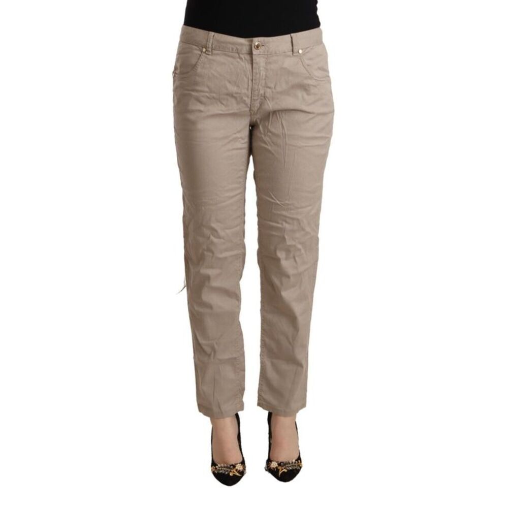 Acht Beige Tencel Mid Waist Tapered Casual Women's Pants